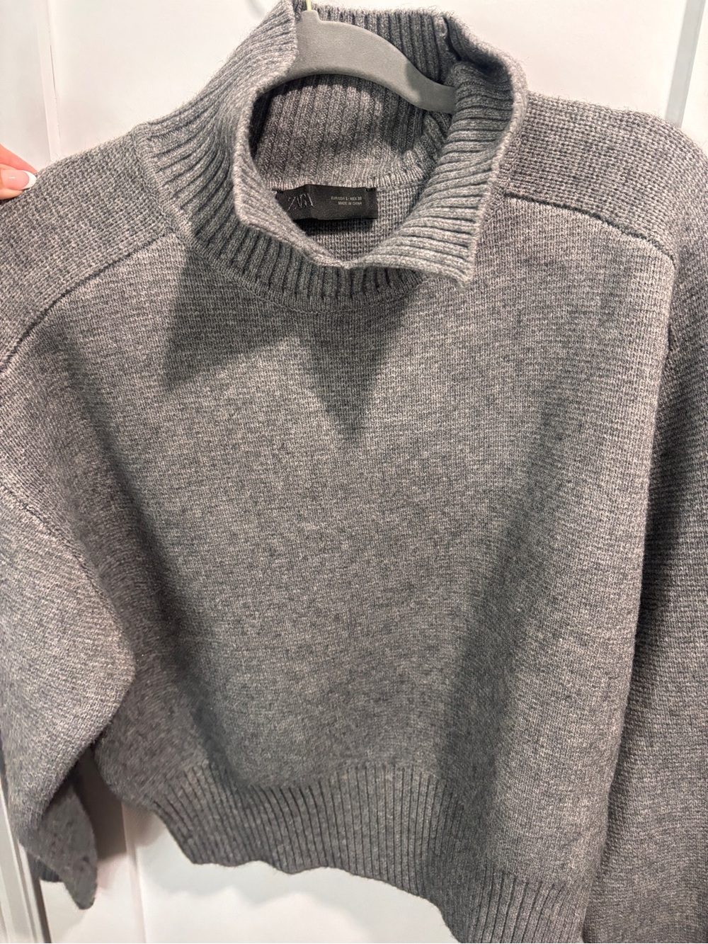 Zara Light Gray Ribbed Mock Neck Sweater